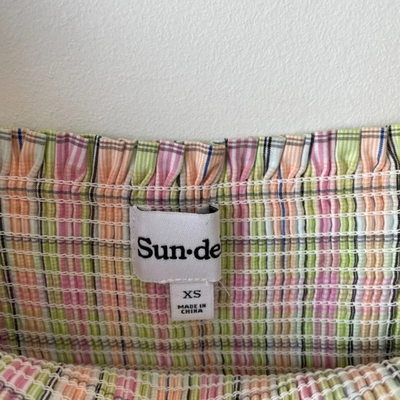 Aritzia Sunday Best Sun Deh Hadley Babydoll Poplin Mini Dress Plaid Lola Lime XS - Picture 7 of 8